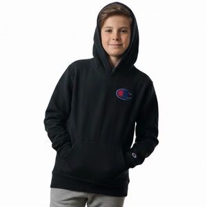 Champion Thick Heavy Warm Black Hooded Sweatshirt Youth XL Boy Activewear Sporty